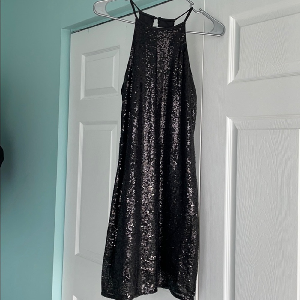 One Clothing Black Sequin Halter Dress